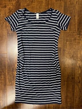 H&M Navy and White Striped Short Sleeve Maternity Dress